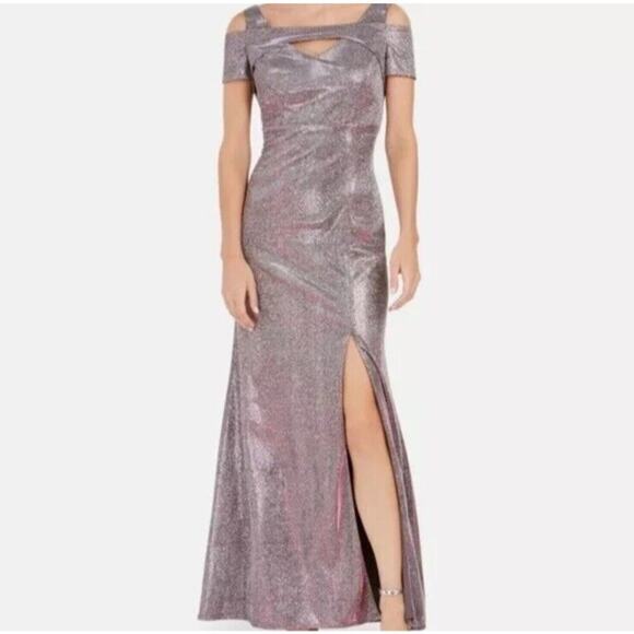 Nightway Glitter Tornazol Silver Fuchsia Gown Long Formal Dress Size 4 NYE - Picture 1 of 15
